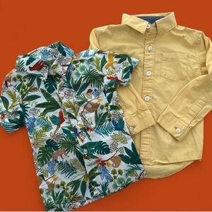 Tropical Jungle Print and Yellow Kids Button Up Shirt Set